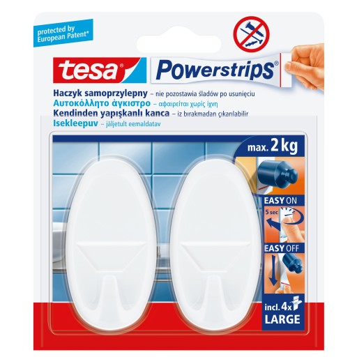 TESA Oválny háčik, biely, 2 ks, 2 kg