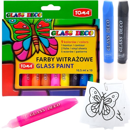 TOMA vitrážové farby na sklo a keramiku, 10 ks.