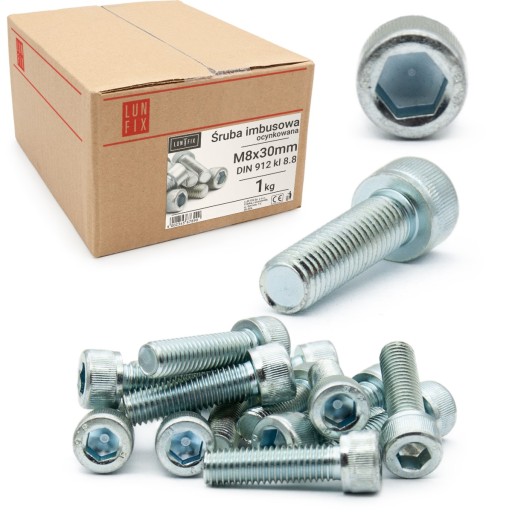 M8x30 imbusová skrutka, DIN 912, trieda 8.8, pozinkovaná, pozinkovaná, 1 kg