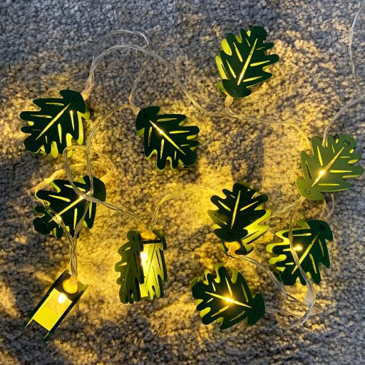 LED girlandové svetlá, zelené listy, 10 ks, teplé