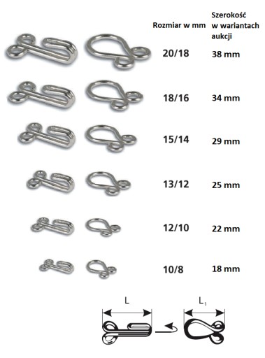 Háčiky na oblečenie 15+14mm čierne 12 sád