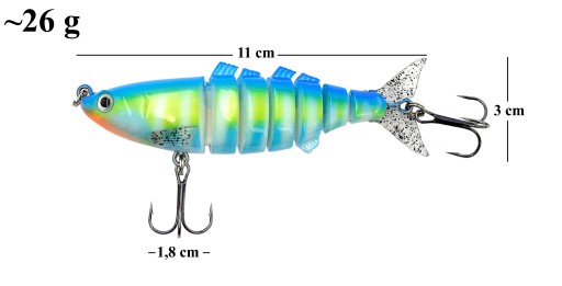 WOBLER na šťuky, zlomený, potápavý, 11 cm, 26 g
