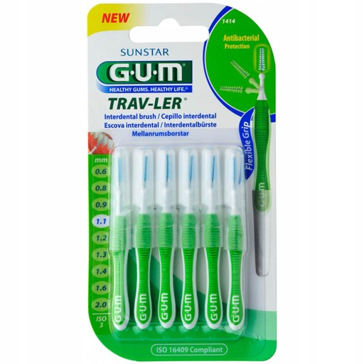 SUNSTAR GUM TRAV-LER MEDZIZUBNÉ KEFKY 1,1 MM ZELENÝ KUŽEL 6 KS
