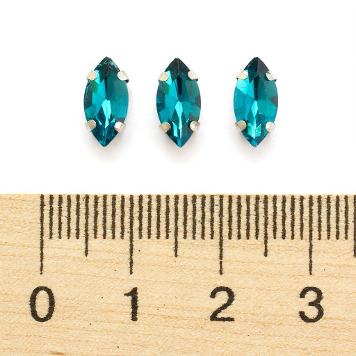 Štrasové kamienky na šitie, sklo, mosadzný podstavec, konské oko, chirok 10x5mm, 10ks
