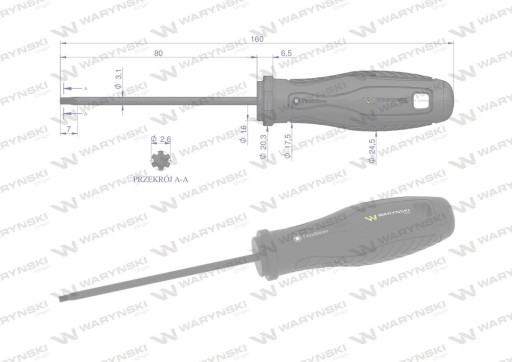 skrutkovač T10. 80 mm. SVCM oceľ. Waryński