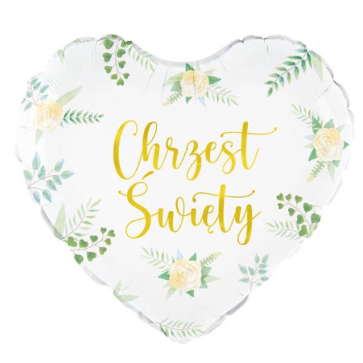 Balóniky svätého krstu Srdce Srdce Biele listy Listy 45cm 1 kus