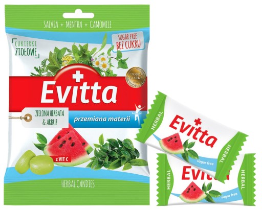 Evitta Cukríky bez cukru, zelený čaj, vodný melón