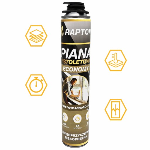 MONTÁŽ PENY 750ml POLYURETÁNOVÁ PIŠTOĽ NÍZKOTLAKÝ RAPTOR EKONOM.