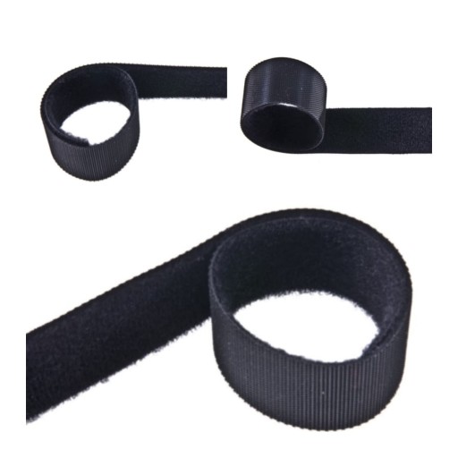 Páska na suchý zips 30mm, obojstranná, čierna, nízky kábel