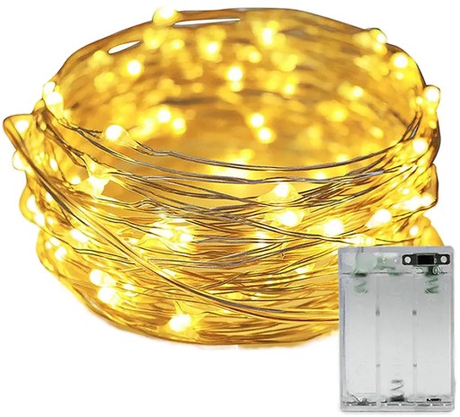 Drôtené svetlá 10m 100 LED svetiel na vianočný stromček AA Batérie teplá biela