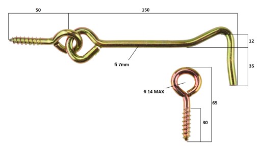 HÁKOVÝ SKRUTKA DVERÍ HÁČKOVÝ ZAVER 150 MM