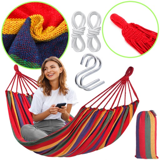 VEĽKÁ HOJIACIA SÚŤ PRE JEDNOHO OSOBY 200 x 90 cm TURISTICKÁ HÚDAČKA PRE JEDNU OSOBU ČERVENÁ 120 kg