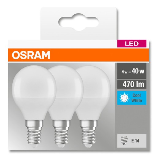 OSRAM 3-PACK LED GUĽOVÁ ŽIAROVKA E14 5W = 40W 4000K studená biela