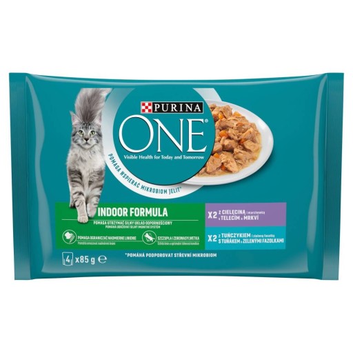 PURINA ONE VNÚTORNÉ KRMIVO PRE MAČKY Z TEĽACIEHO A TUNIAKA 4x85g