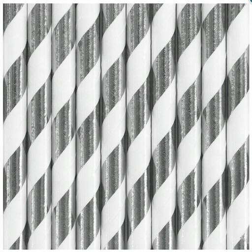 Narodeninová oslava so slamkami na pitie Silver Stripes 10ks