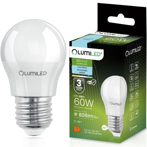 E27 P40 LED žiarovka SMALL GALL 8W = 60W 806lm 6500K Cold Color CCD LUMILED
