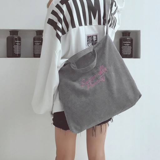 ŠEDÁ Manšestrová taška SHOPPER Priestranná taška cez rameno