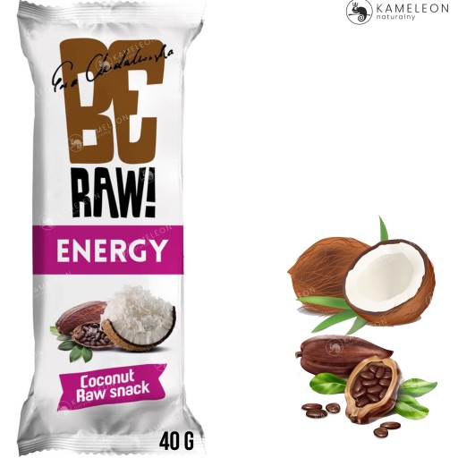 BeRAW! ENERGY Kakaová energetická tyčinka s kokosom, bez cukru, 40 g