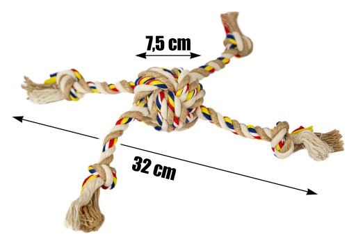 Hračka pre psa SZARPAK ROPE pletená loptička 7,5 cm x 32 cm BAVLNA + KONOPA
