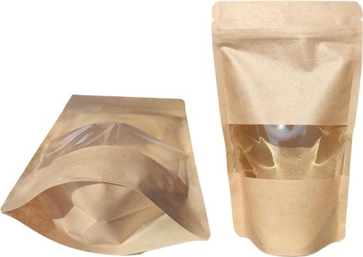 KRAFT PAPIER DOYPACK TAŠKA S PRÍSTROJOVÝM MALÝM OKIENKOM 100 ml 25
