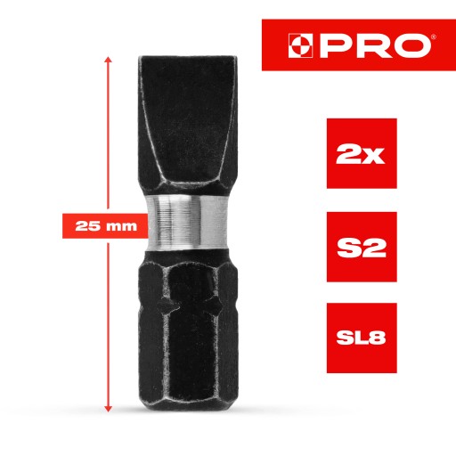 Nárazový bit SL8 Nárazové bity 25 mm | Nárazový bit pre skrutkovač 2 ks.