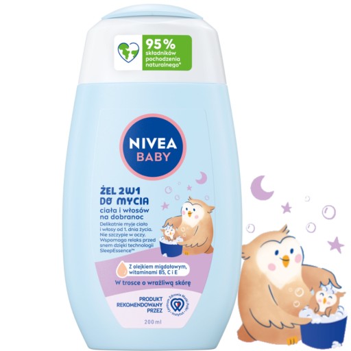 NIVEA BABY GÉL UMÝVANIE NA TELO A VLASY 2V1 PRE DETSKÚ POSTEĽKU NOC