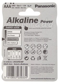 PANASONIC LR3 AAA ALKALICKÉ BATÉRIE BLISTER 4 ks.