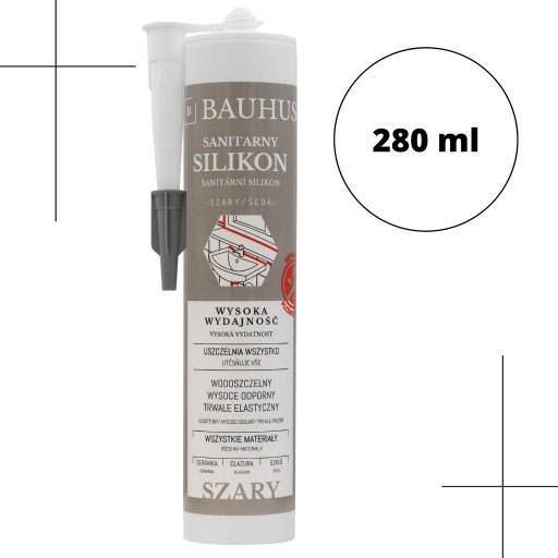ŠEDÝ sanitárny silikón do kuchyne kúpeľňa Bauhus