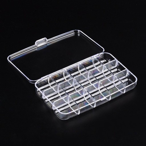 Nádoba na korálky a kamienky, plast, 15x9,2x2,5cm, 15 priehradiek, 1 ks.