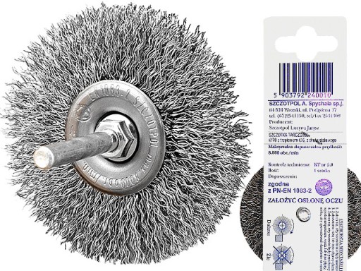 DRÔTENÁ KOTÚČOVÁ KEFA NA VŔTAČKU S DRŽIKOM SZCZOTPOL 70 mm PL