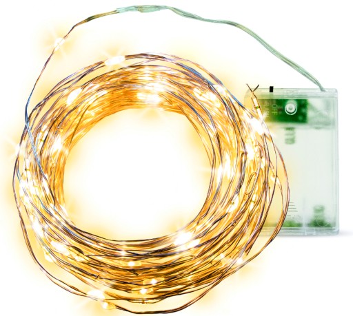 100 LED DRÔTOVÝCH LAMPY, NA BATÉRIU, TEPLEJ BIELY, 10 M