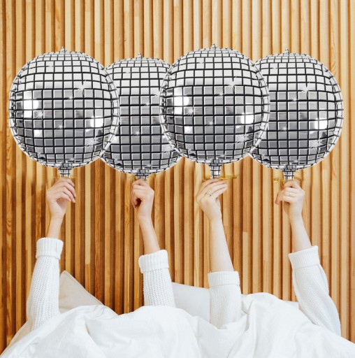 FÓLIOVÝ BALÓN DISCO GUĽA VEĽKÁ 40 CM METALICKÝ STRIEBORNÝ PROM 24h