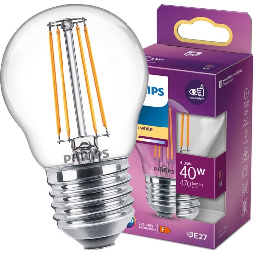 E27 LED žiarovka 4,3W = 40W Teplé vlákno PHILIPS