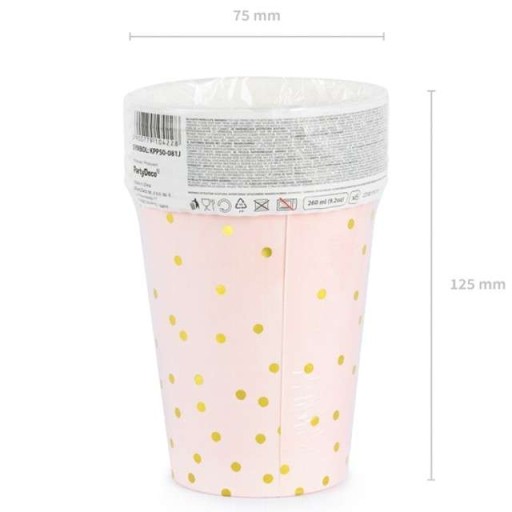 PAPIEROVÝ hrnček DOTS ružový a svetlý 260ml 6 ks
