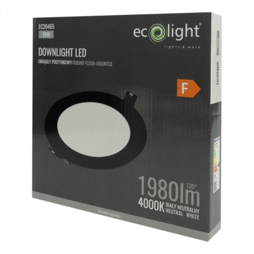 18W zapustený LED panel ČIERNA Round Neutral 1980lm 4000K PLAST