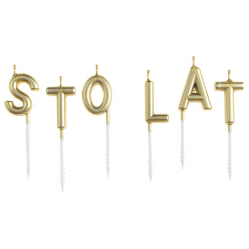 ZLATÉ NARODENINOVÉ SVIEČKY NA TORTU Nápis HAPPY YEARS OF GOLD k narodeninám