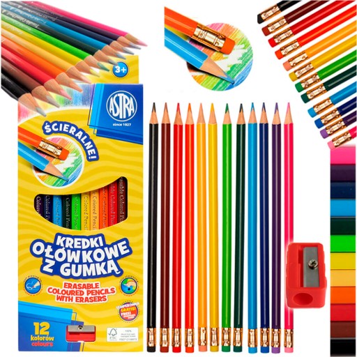 Ceruzkové pastelky s gumou + strúhadlo 12 ks