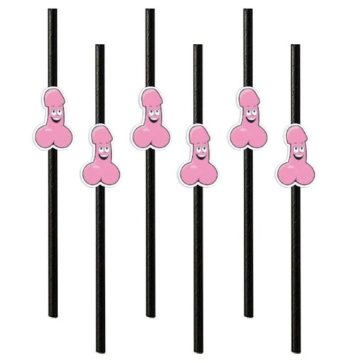 BLACK papierové slamky, ružový PENIS, BACHELORette party, PARTY x6