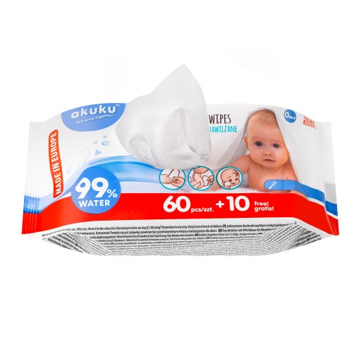 VLHČENÉ Utierky 99% VODNÉ Utierky 70 ks AKUKU