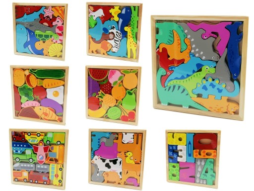DREVENÉ BLOKY PUZZLE VZORY PUZZLE MONTESSORI
