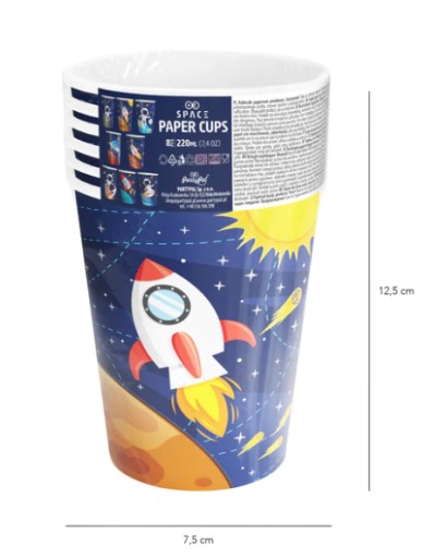 Papierové kelímky Space Rocket Cosmonaut 8 ks