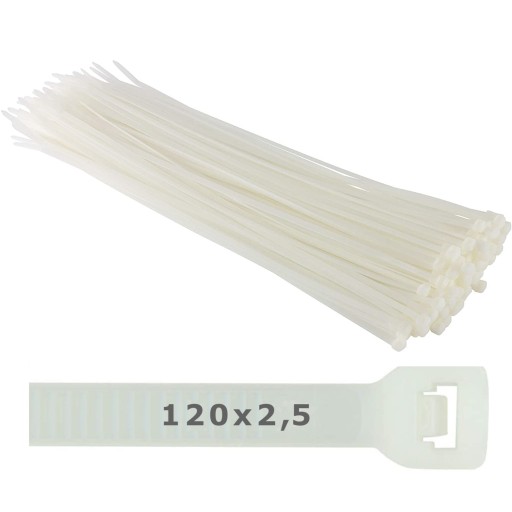 Sťahovacie pásky 120x2,5 sťahovacie pásky 120mm biele 100 ks