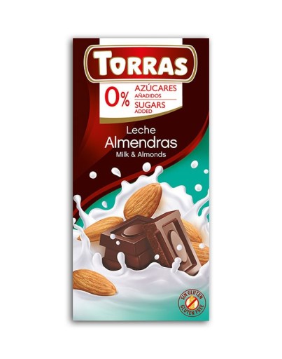MLIEČNA ČOKOLÁDA BEZ CUKRU S MANDĽAMI 75G TORRAS