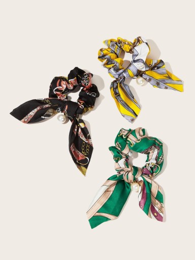 Gumička do vlasov, šatka, scrunchies, zelená mašľa, perleťové vzory