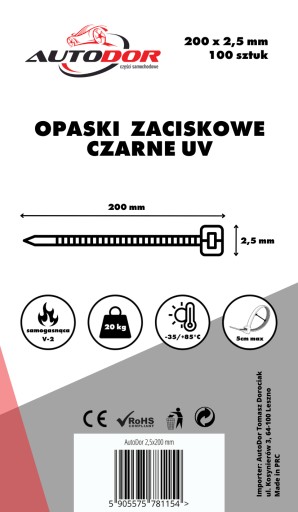 SVORKY SVORKY ČIAPKA SVORKY SVORKY KÁBLOVÉ UV ČIERNA 2,5x200 mm NYLON