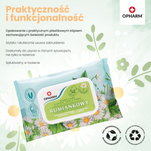 Opharm vlhčený harmančekový toaletný papier 52 ks.