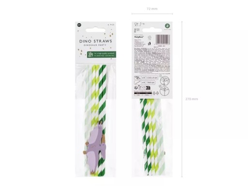 Pruhované papierové tuby s pterodaktylom 20cm, 6 ks