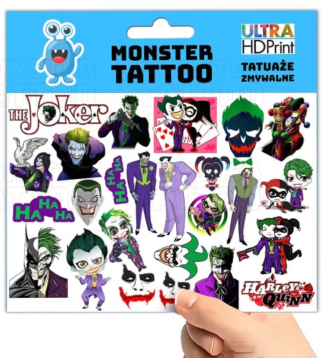 UMÝVAJÚCE DOČASNÉ TETOVANIE PRE DETI DETSKÝ JOKER ORIGINÁLNE DIZAJNY