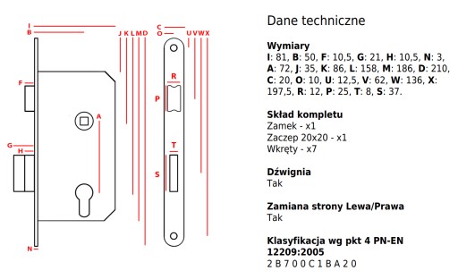 JANIA Zadlabávací zámok na dvere 72/50 s VLOŽKOVÝMI dverami