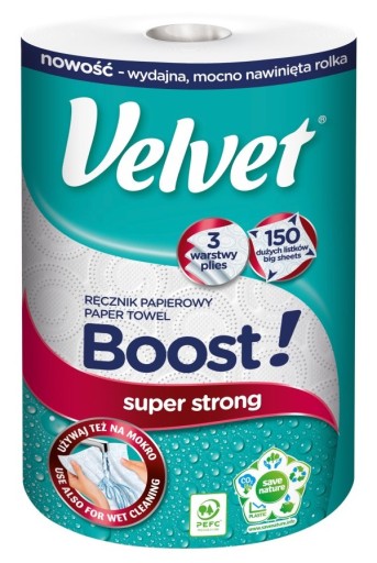 Papierová utierka Velvet BOOST 150 veľkých listov, 3 vrstvy - 1 rolka